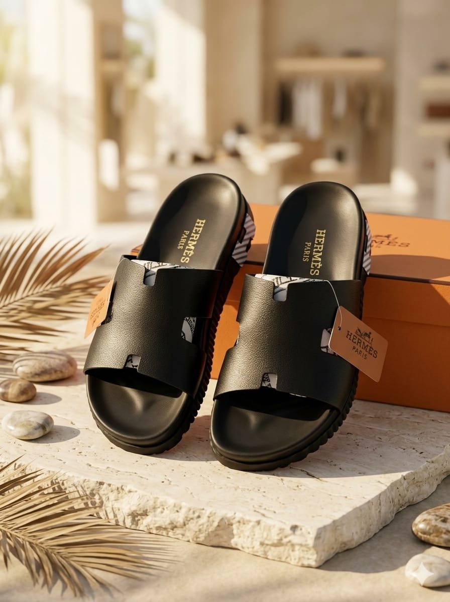 HERMMES IZMIR THICK SOLE ITALIAN SLIDE BLACK 5562